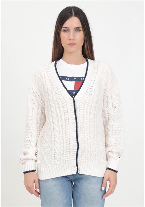 Women's cream cardigan with lettering logo embroidery on the back TOMMY JEANS | DW0DW18521YBHYBH